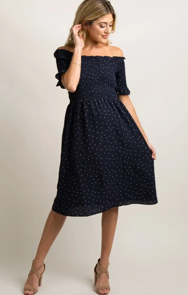 Navy Polka Dot Maternity Dress