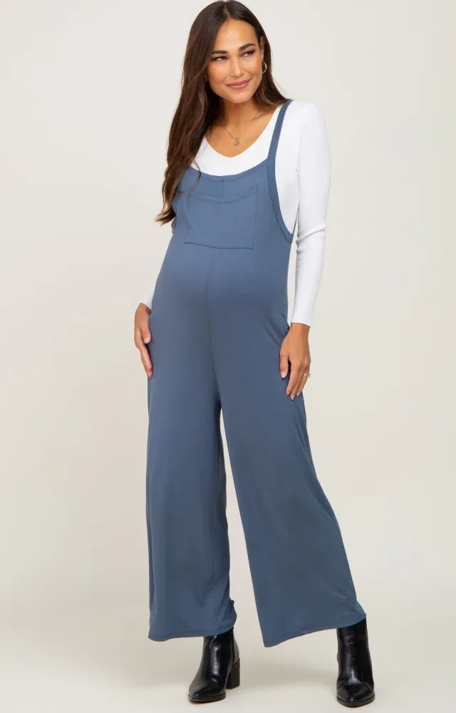 Navy Sleeveless Wide Leg Maternity Jumpsuit