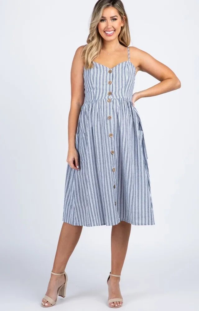 Navy Striped Sweetheart Maternity Dress