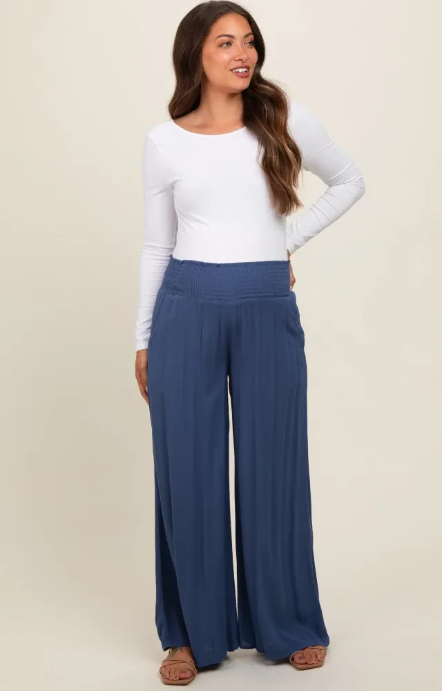 Navy Wide Smock Waist Maternity Pants