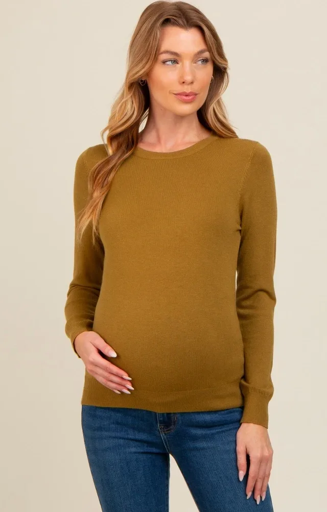 Olive Basic Soft Knit Maternity Sweater