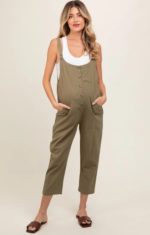 Olive Button Down Maternity Jumpsuit