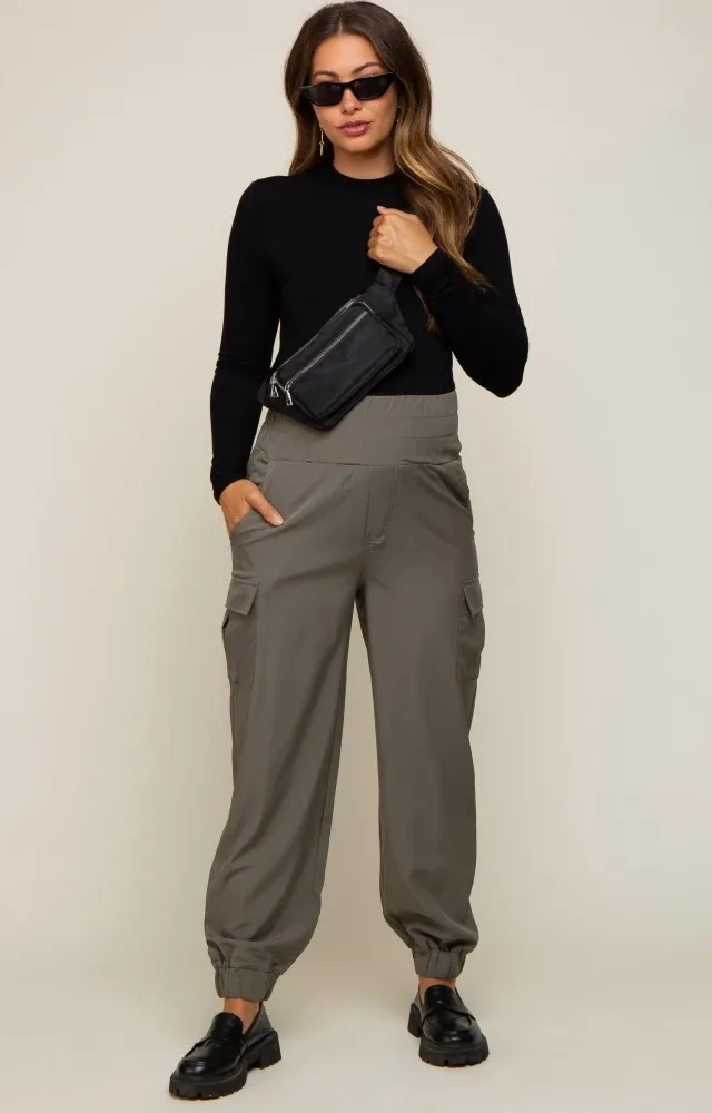 Olive Cargo Pocket Maternity Joggers