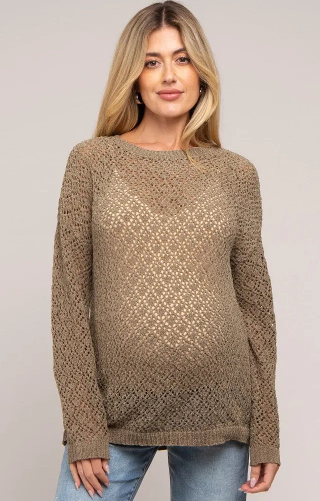 Olive Chenille Open Knit Maternity Sweater