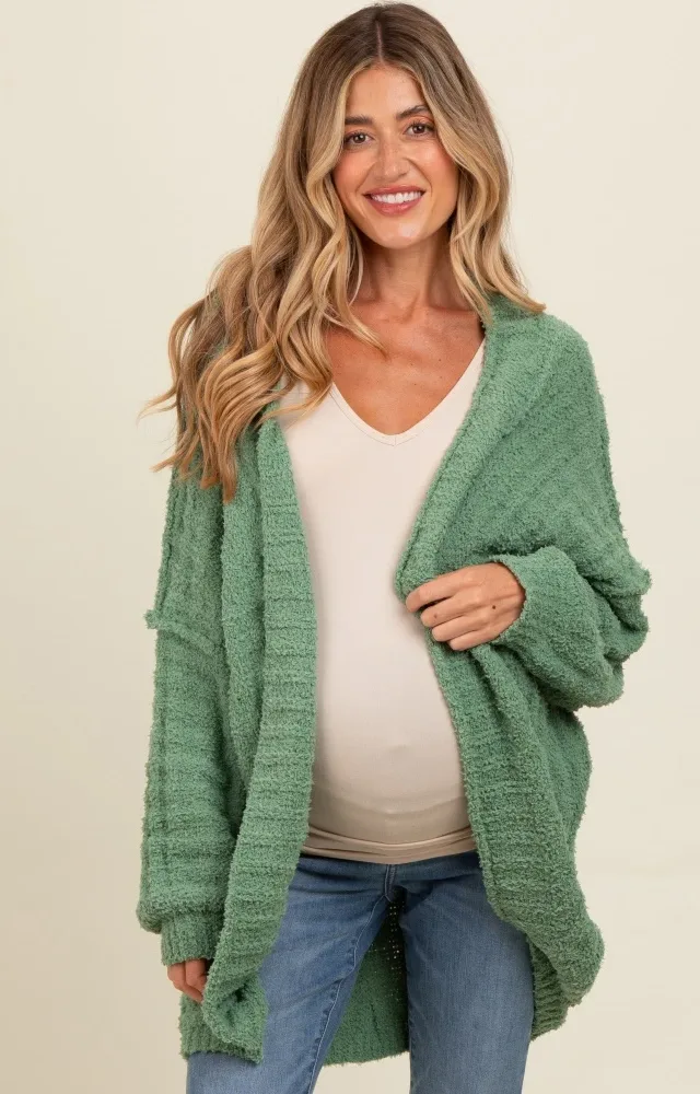 Olive Chunky Knit Dolman Maternity Cardigan