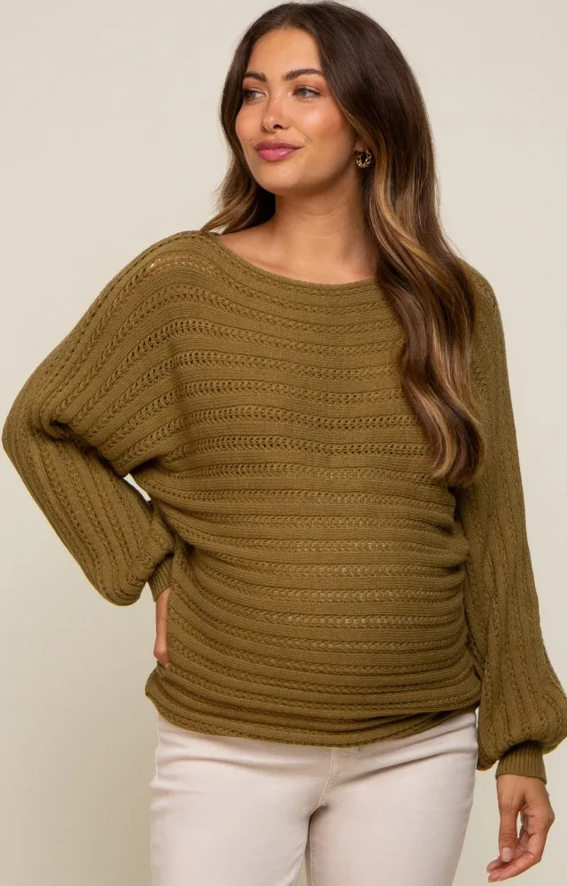 Olive Crochet Dolman Sleeve Maternity Sweater