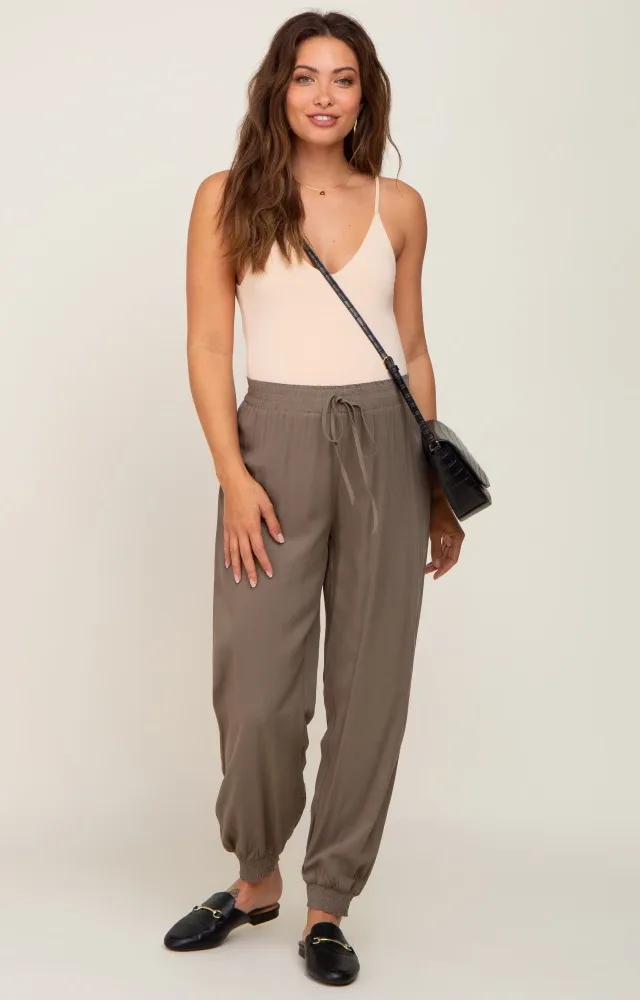 Olive Drawstring Accent Maternity Joggers