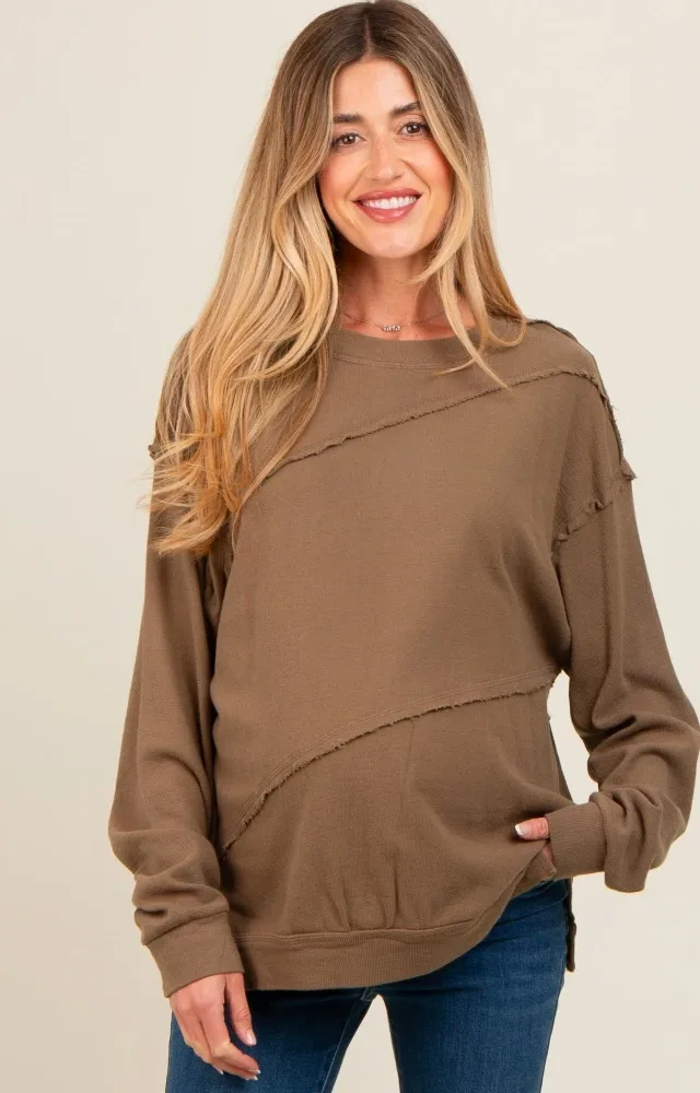 Olive Exposed Seam Dolman Sleeve Maternity Sweatshirt