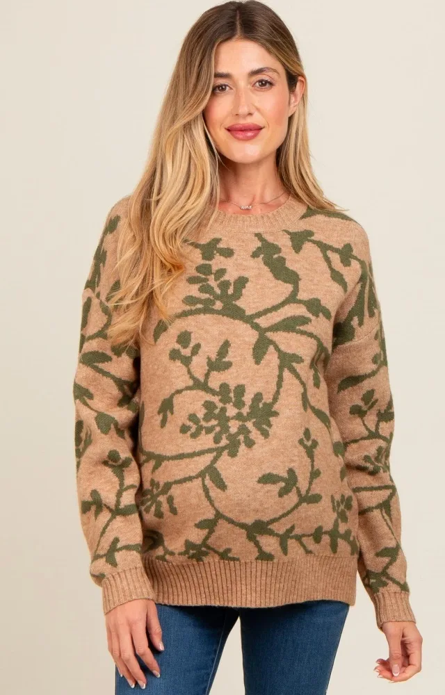 Olive Floral Drop Shoulder Maternity Sweater