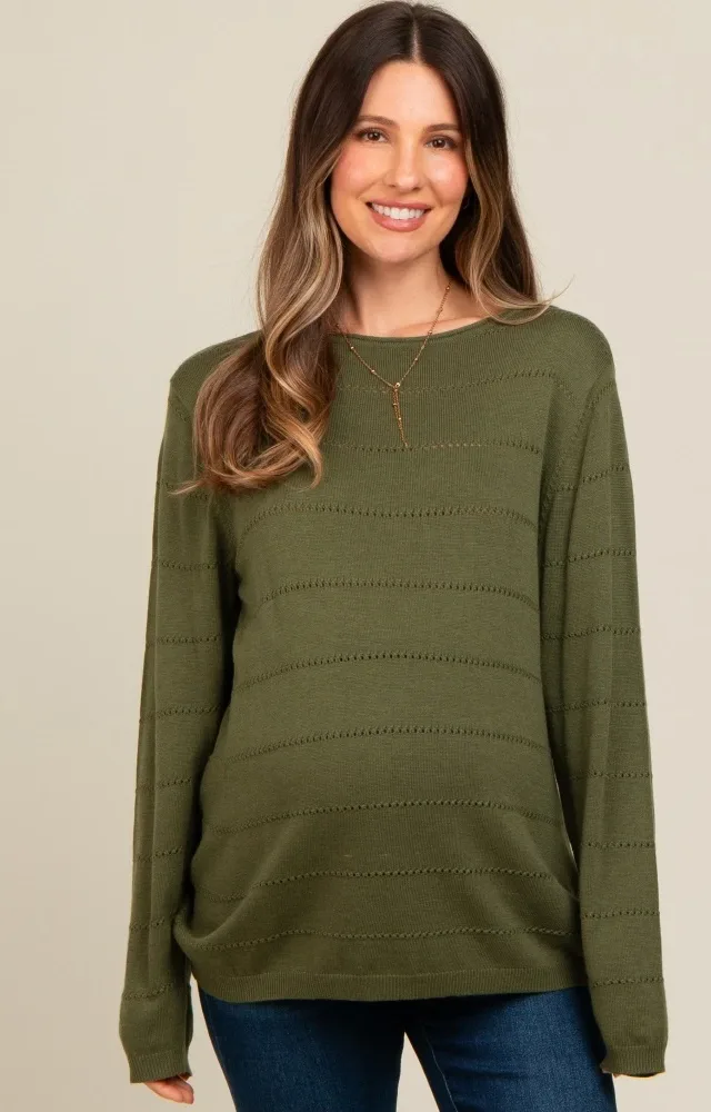 Olive Knit Stitch Detail Long Sleeve Maternity Sweater Top