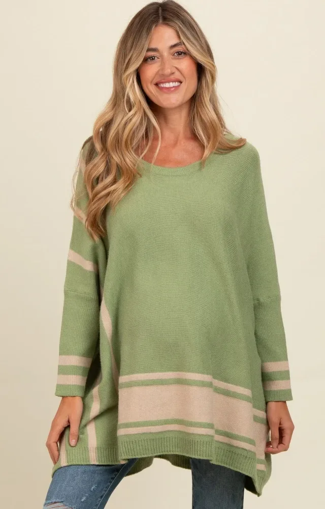 Olive Mixed Stripe Dolman Sleeve Maternity Sweater