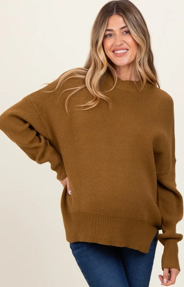 Olive Mock Neck Basic Maternity Sweater