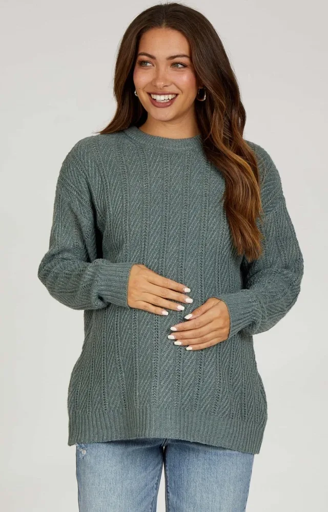 Olive Pattern Knit Maternity Sweater