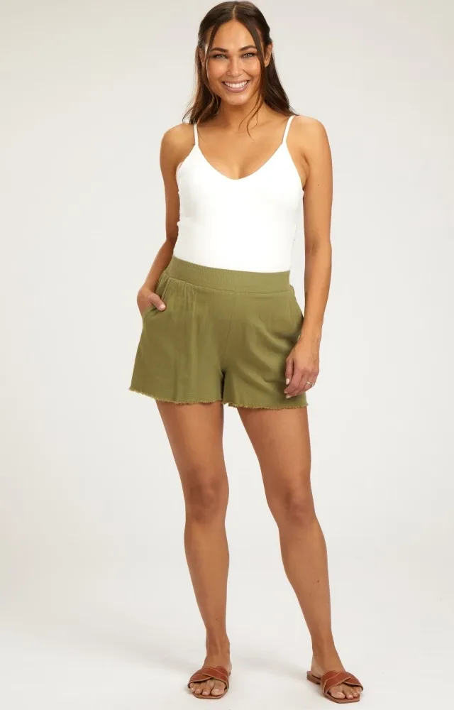 Olive Raw Hem Maternity Shorts