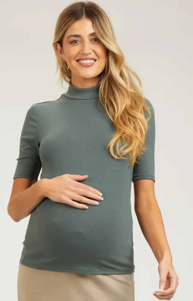 Olive Short Sleeve Turtleneck Maternity Top