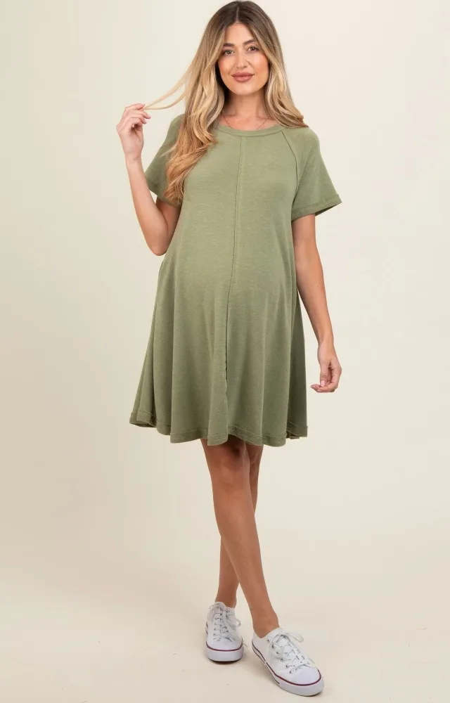 Olive Solid T-Shirt Maternity Mini Dress