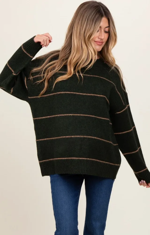 Olive Striped Drop Shoulder Maternity Sweater