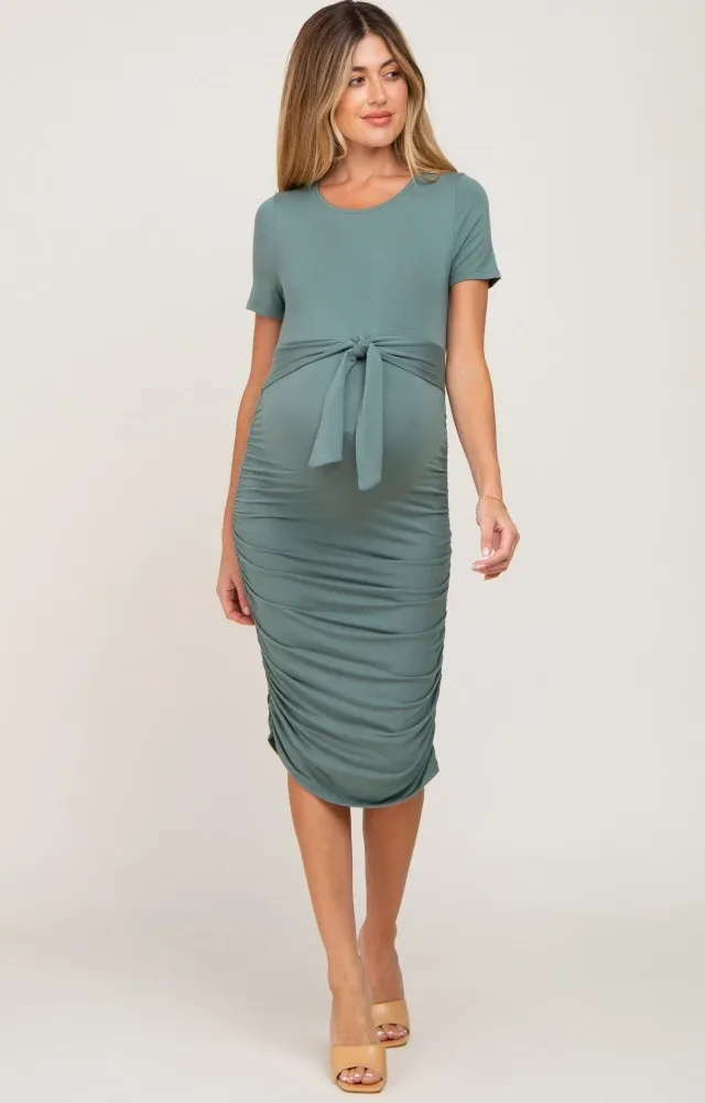 Olive Tie Waist Maternity Dress