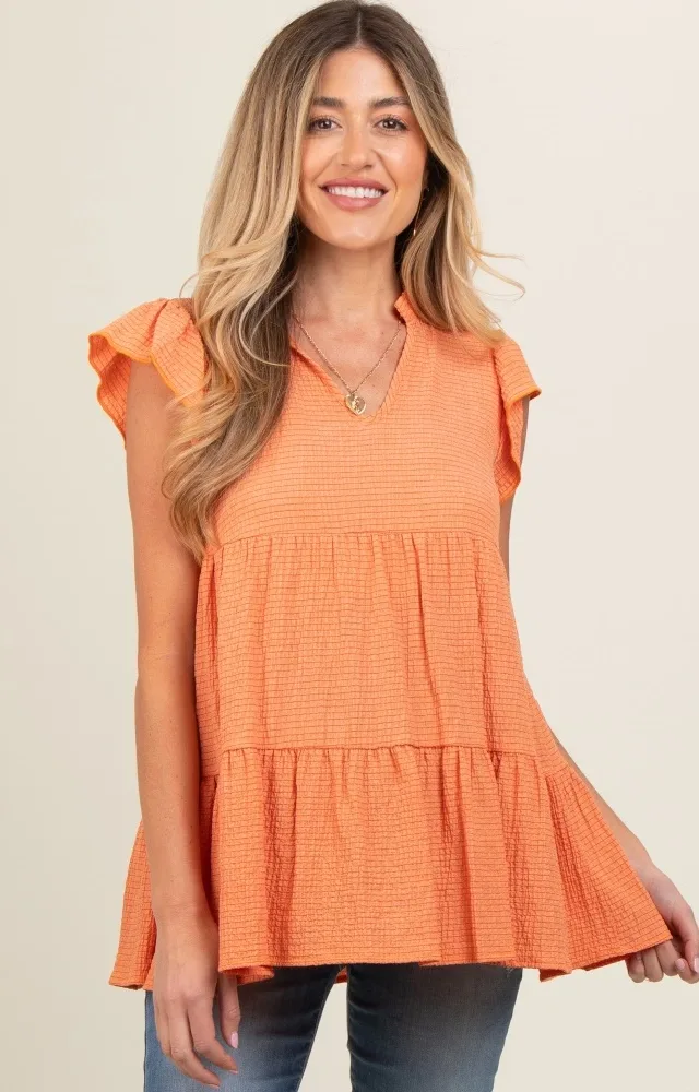 Orange Tiered Maternity Tunic Top