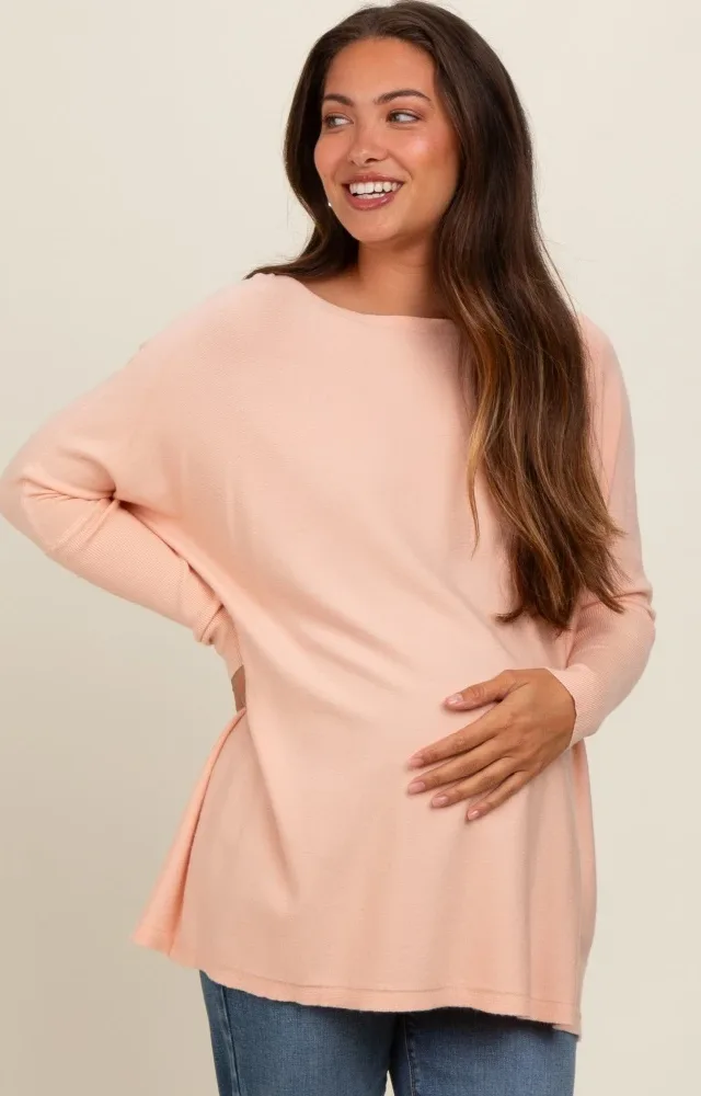 Peach Soft Knit Boatneck Maternity Sweater