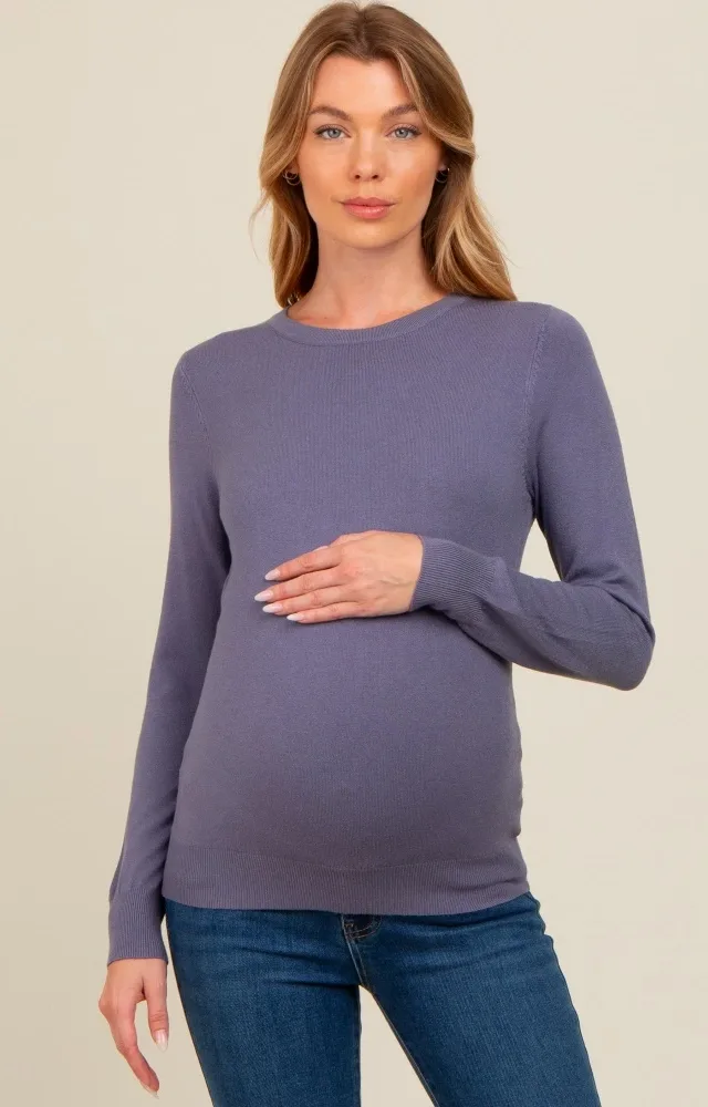 Periwinkle Basic Soft Knit Maternity Sweater