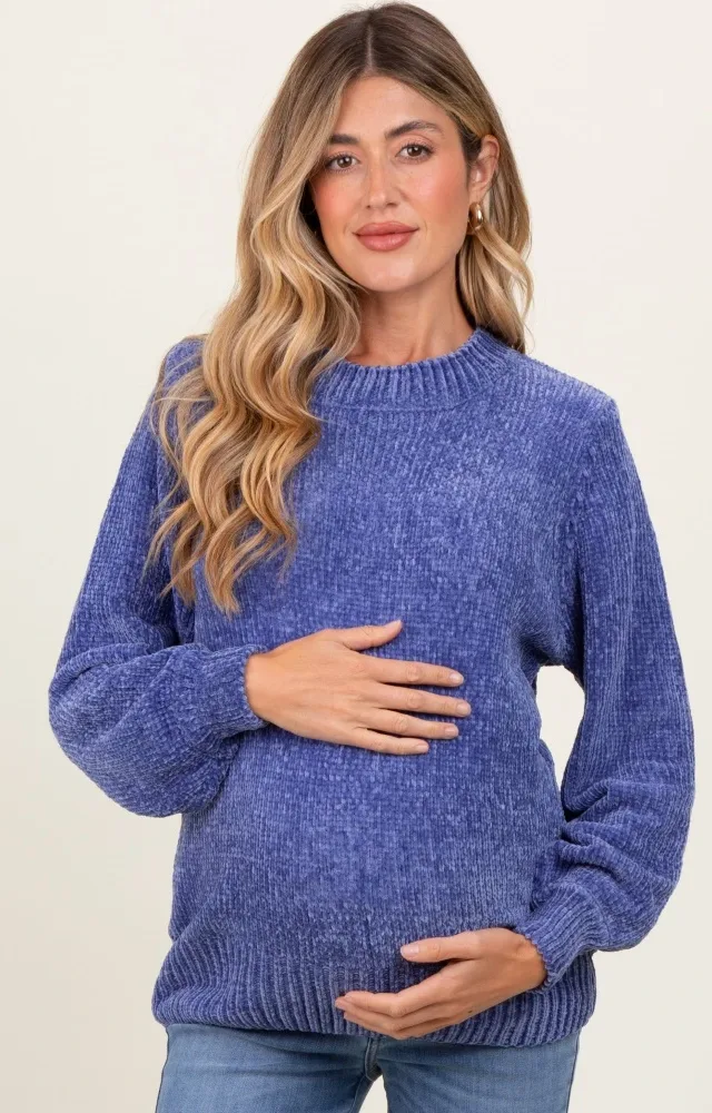 Periwinkle Chenille Knit Maternity Sweater