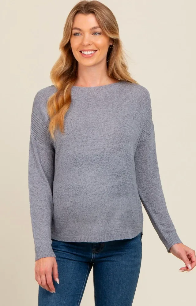 Periwinkle Contrast Knit Panel Maternity Sweater