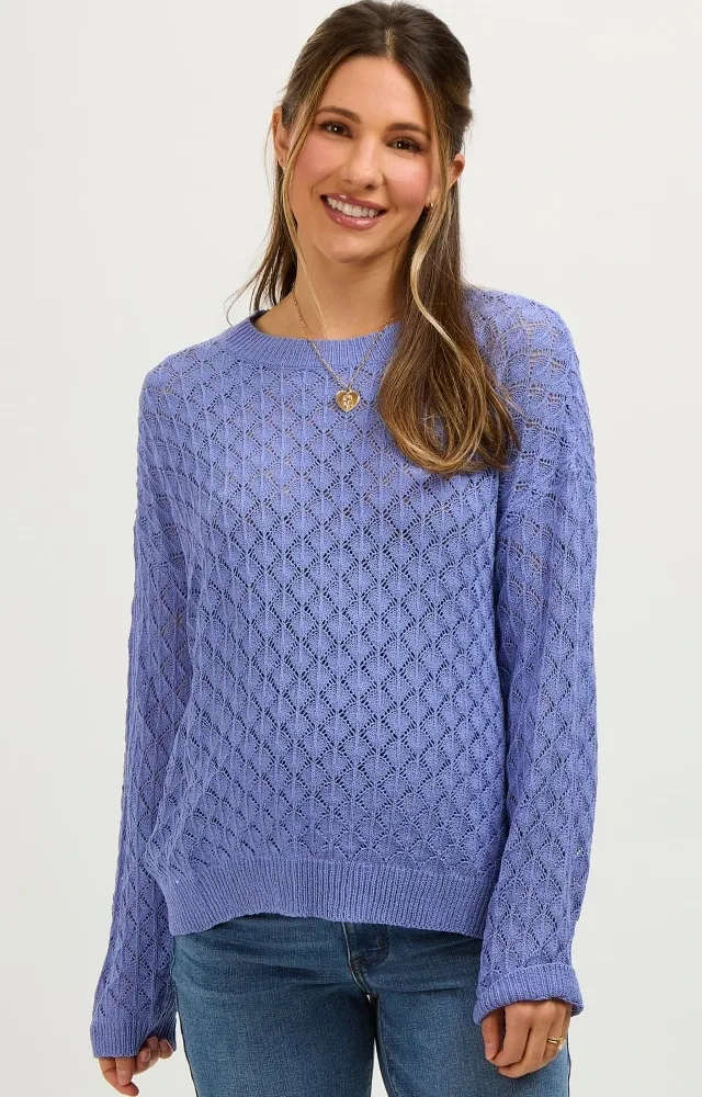 Periwinkle Diamond Open Knit Maternity Top