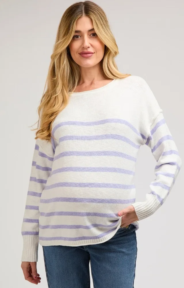 Periwinkle Striped Cuff Maternity Sweater