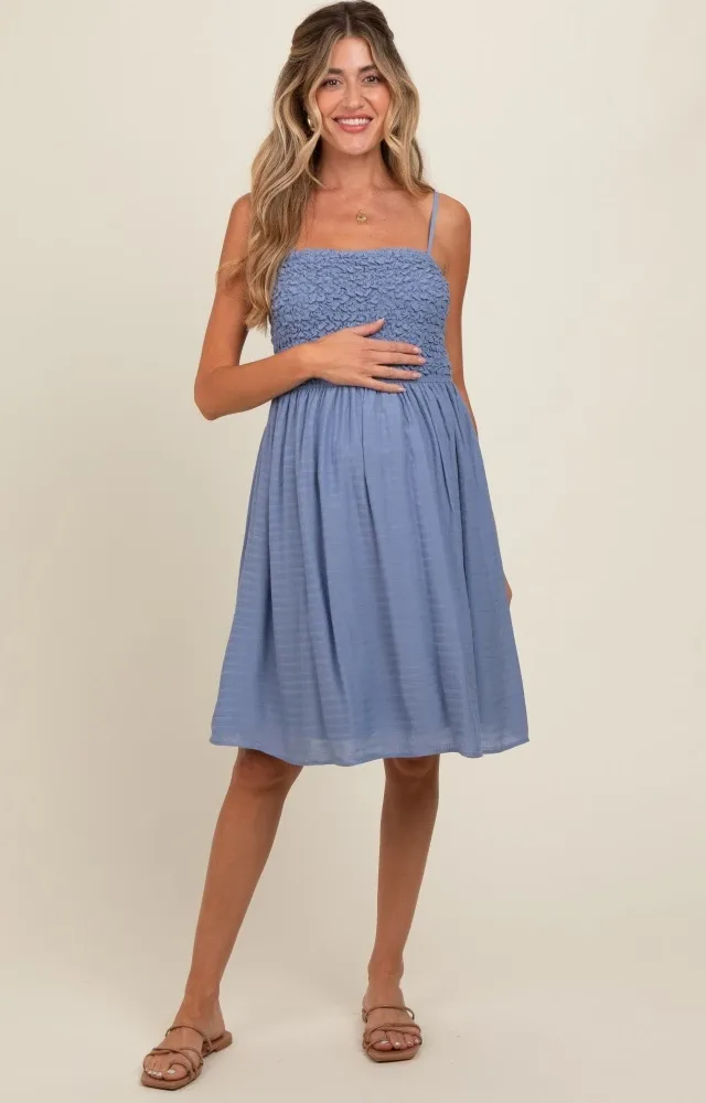 Periwinkle Textured Smocked Maternity Dress