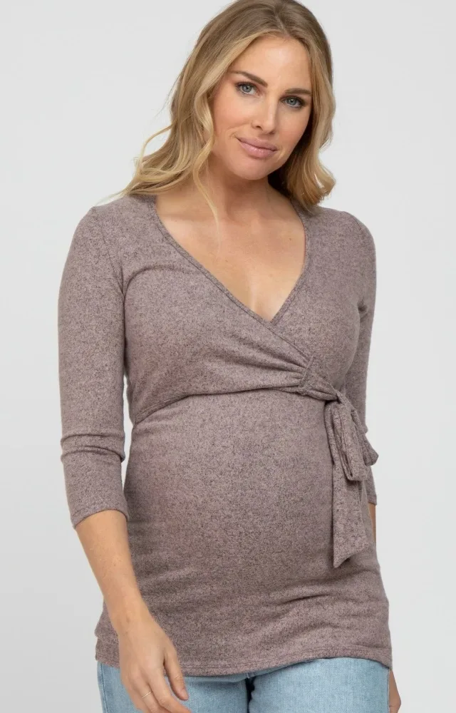 Pink Brushed Knit Maternity Wrap Top