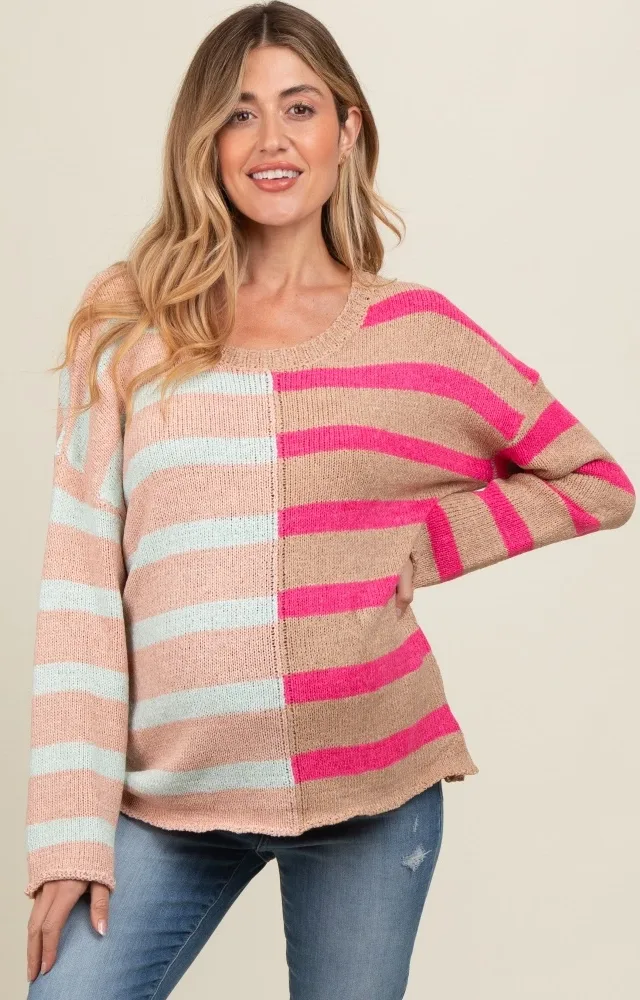 Pink Colorblock Stripe Maternity Sweater