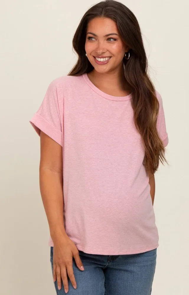 Pink Cuff Short Sleeve Maternity Top