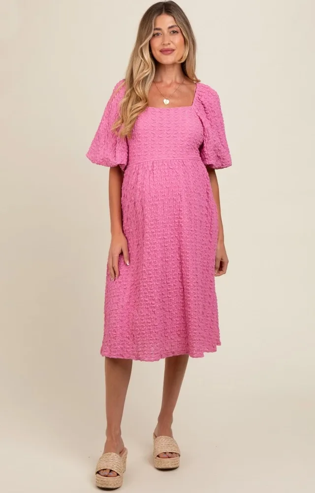 Pink Floral Jacquard Maternity Midi Dress