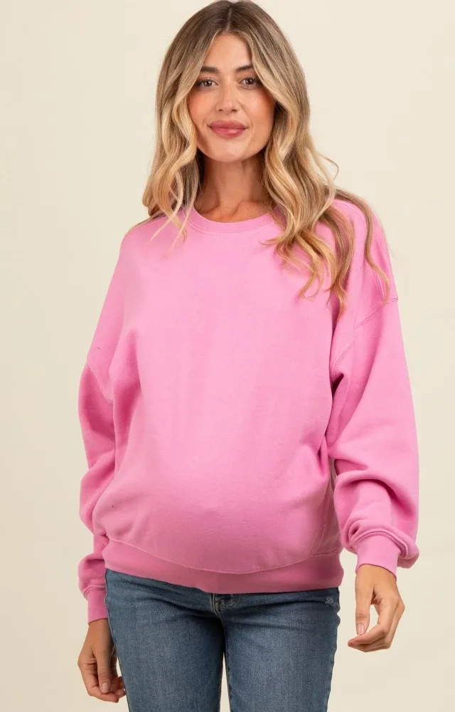 Pink Heather Crewneck Maternity Sweatshirt