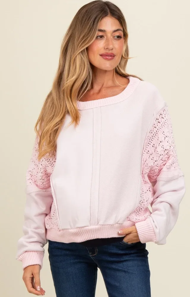 Pink Lace French Terry Maternity Top