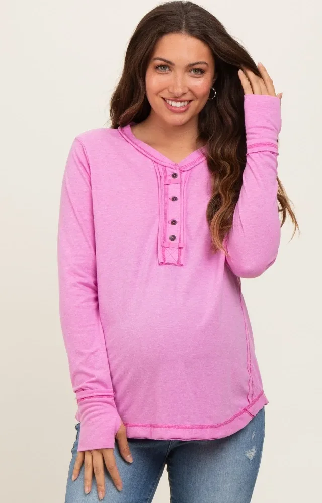 Pink Long Sleeve Exposed Seam Maternity Top