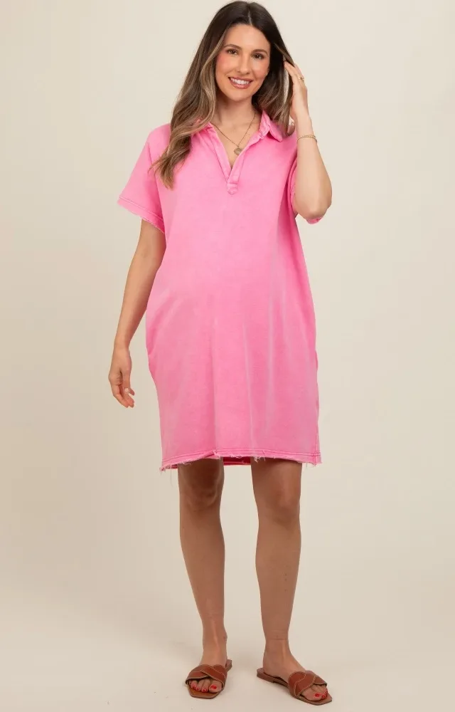 Pink Mineral Washed French Terry Maternity Dress