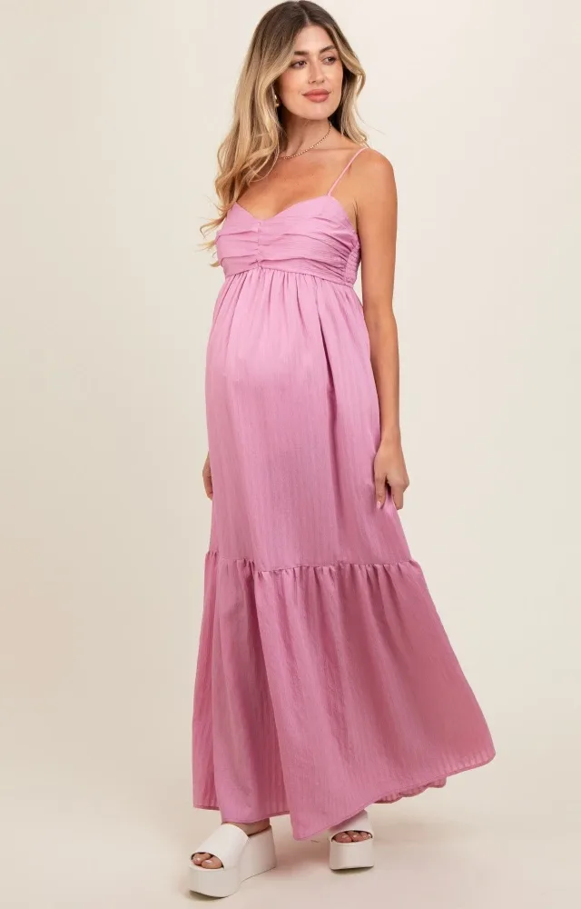 Pink Monochrome Stripe Maternity Maxi Dress