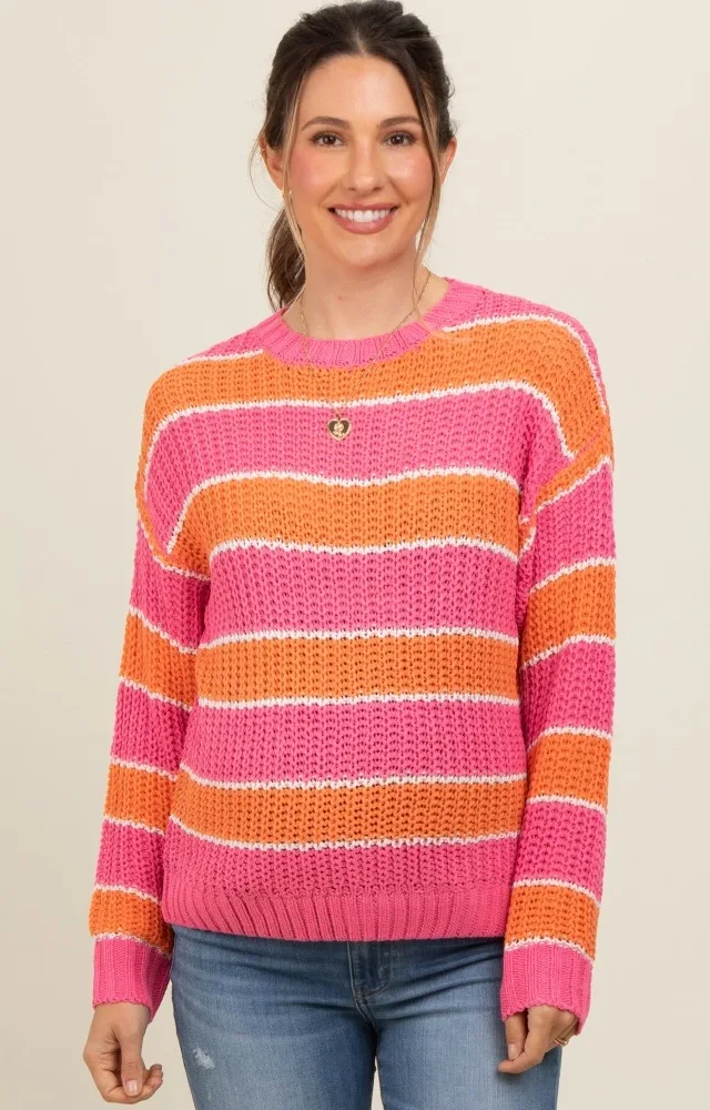 Pink Multi-Striped Maternity Sweater