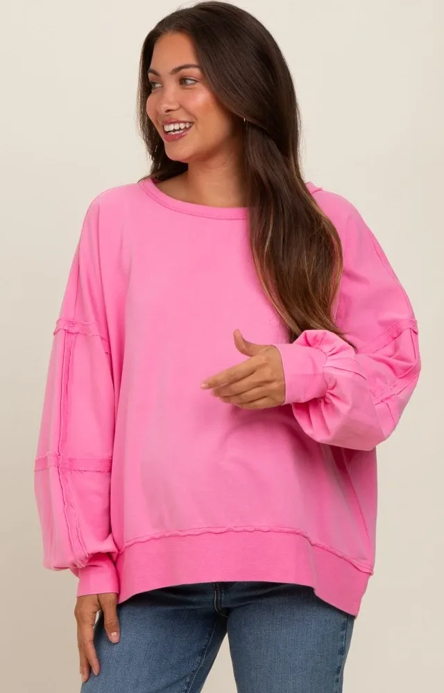 Pink Raw Hem Detail Maternity Pullover Top