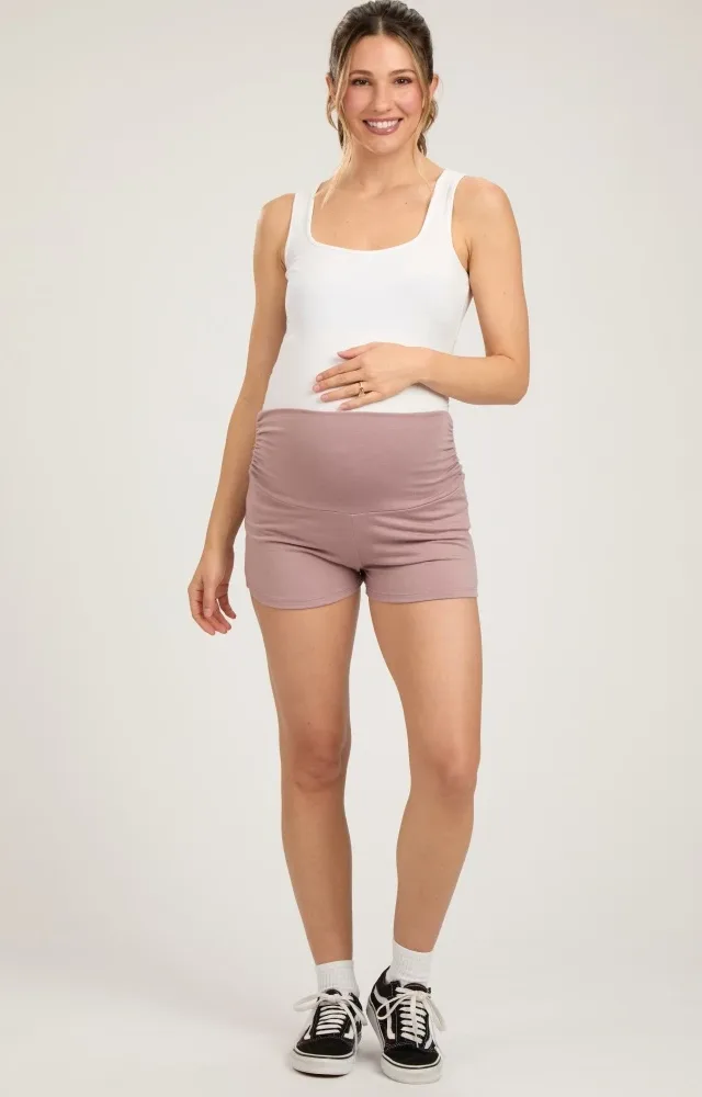 Pink Ruched Side Maternity Lounge Shorts