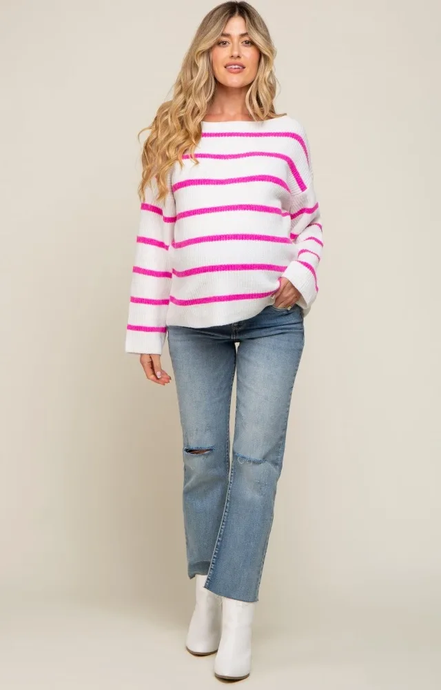 Pink Striped Boat Neck Maternity Sweater