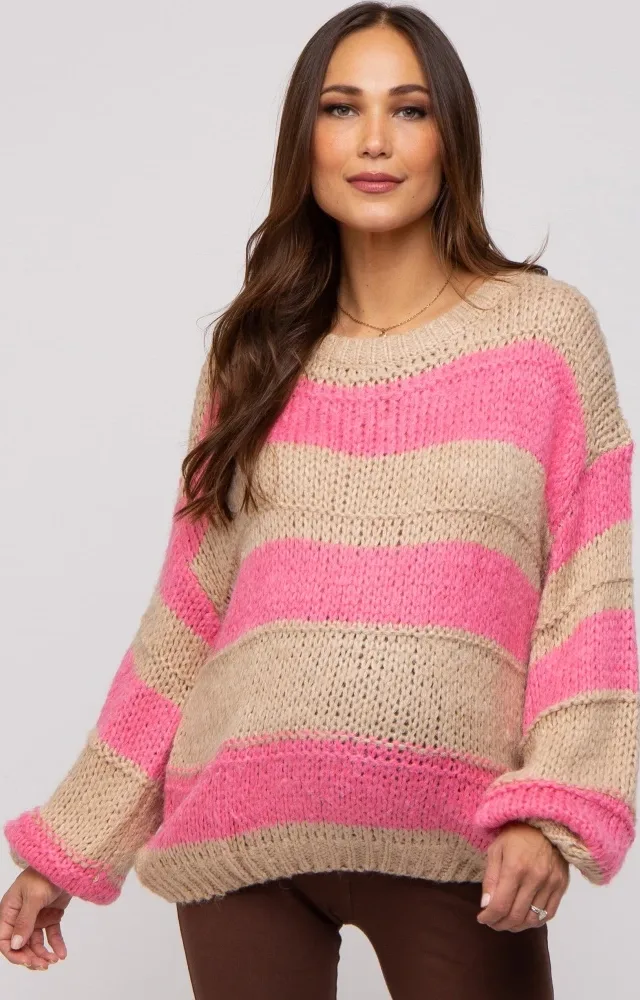 Pink Striped Knit Maternity Sweater