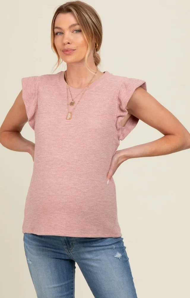 Pink Striped Ruffle Sleeve Maternity Top