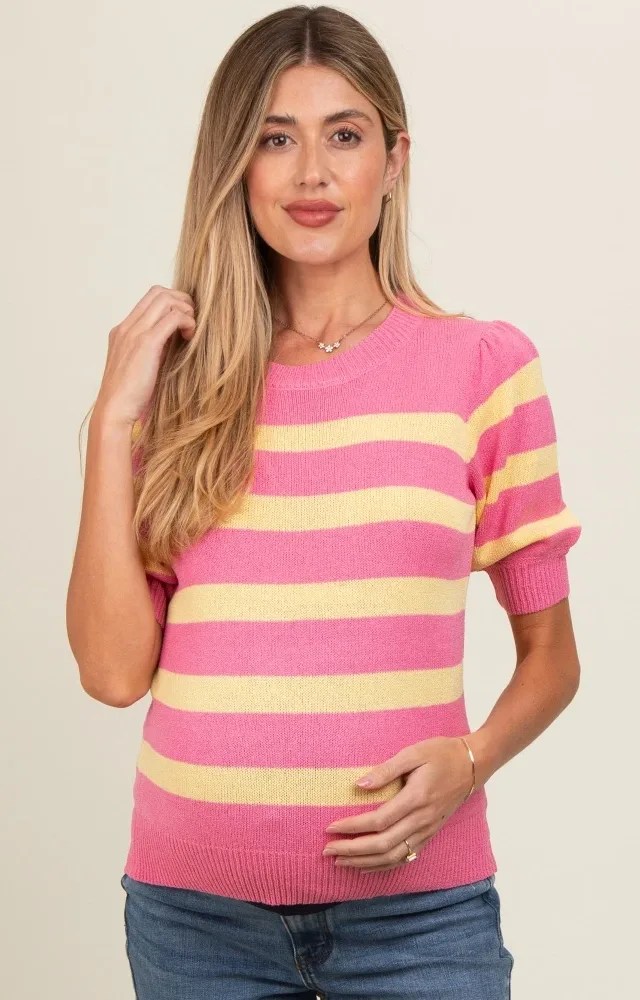 Pink Striped Terry Knit Maternity Top