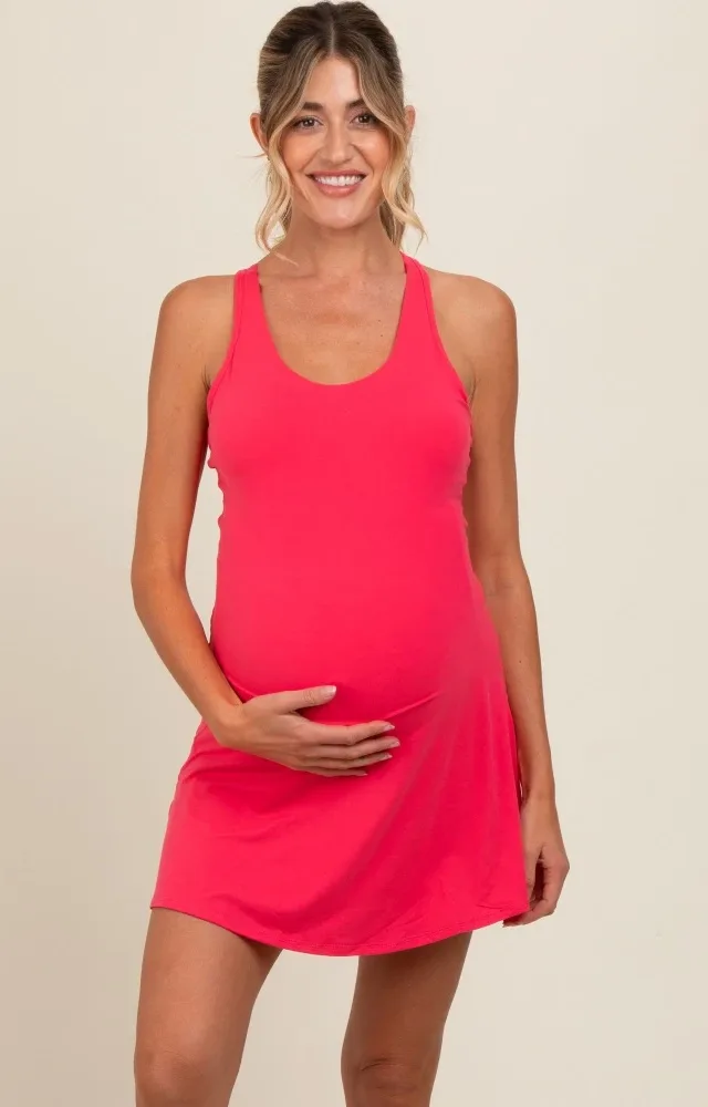 Pink Tennis Racerback Maternity Romper Dress