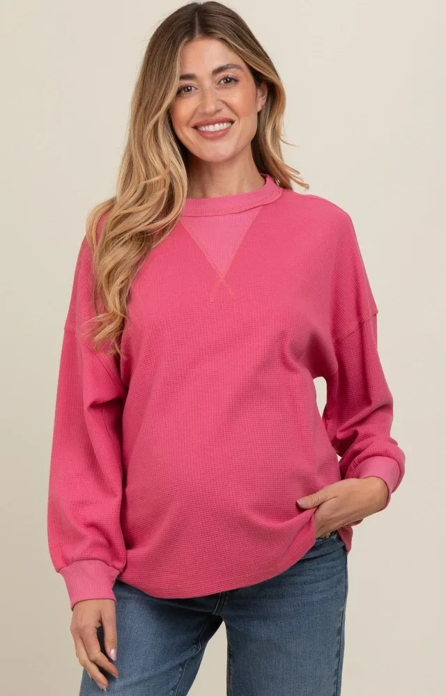 Pink Waffle Knit Maternity Sweatshirt