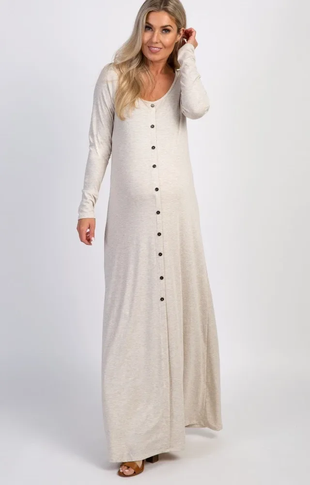 Pinkblush Beige Button Front Maternity Maxi