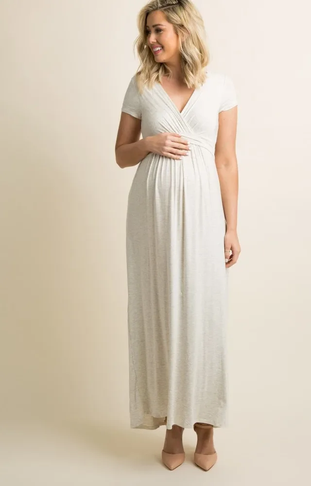 Pinkblush Beige Draped Maternity/Nursing Maxi Dress